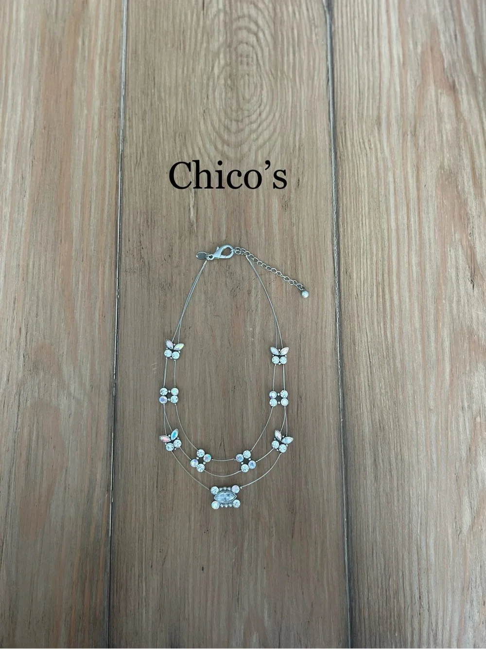 Chico's Silver Necklace - White Crystal Accents - Picture 1 of 1